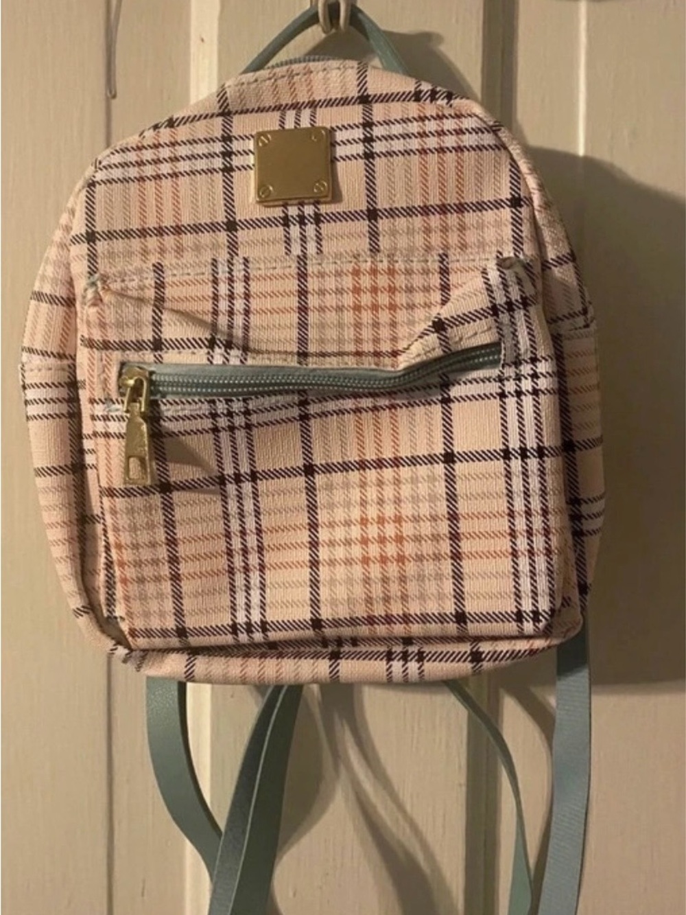 Plaid Mini Backpack in Pink and Light Blue - Women Bags Backpacks